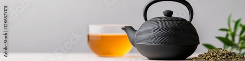 Elevated Wellness Experience Cast Iron Teapot with Herbal Infusion - Cultural Tea Ceremony Aesthetic for Luxury Lifestyle and Mindful Living photo