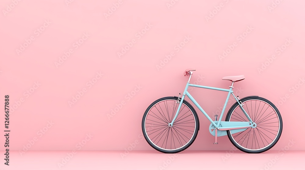 Fototapeta premium blue bicycle on pink background. pastel minimal