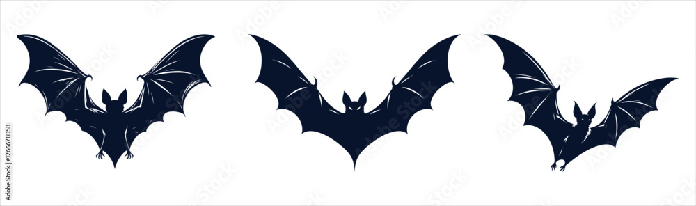 Fototapeta premium Set Of Bat Silhouettes Vector Illustration Icon