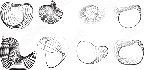 Lines in irregular Form . Rotate rounded shape Vector Illustration .Rotating shapes form a ring.Rotating design element . Various lines forming round frame . Abstract Geometric line art .