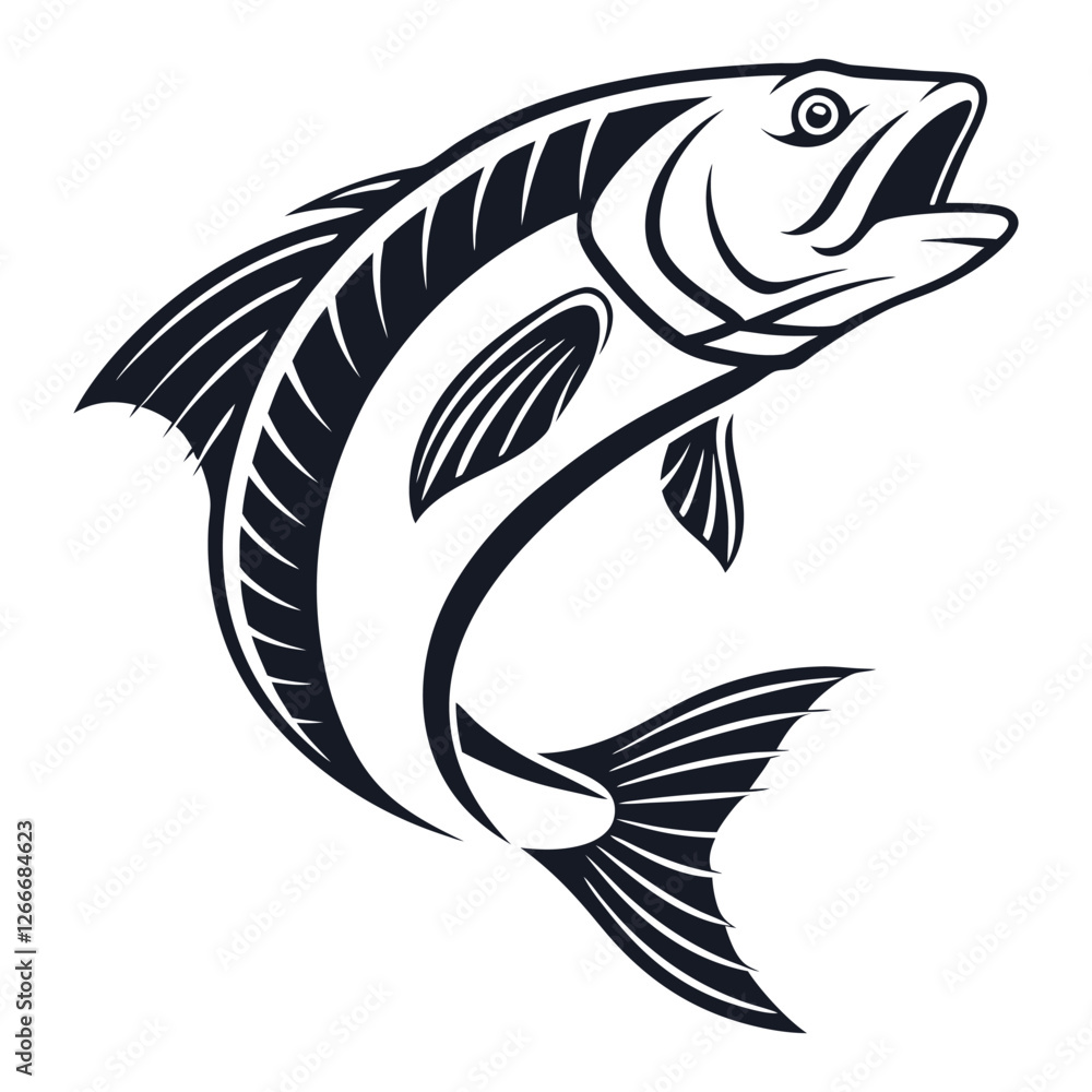 Jumping Fish Black and White Vector Illustration. Jumping Fish Black and White Vector Illustration.