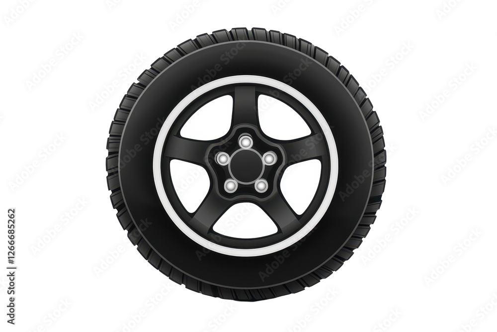 Isolated Black Car Tire, Sporty Design Isolated Black Car Tire, Sporty Design