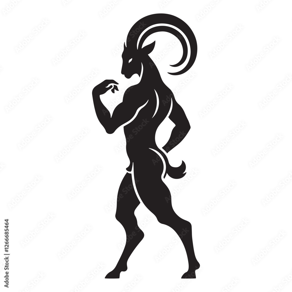Fototapeta premium Mysterious Satyr silhouette standing as a guardian of the woods - Satyr illustration - Satyr vector - mythical creature silhouette 