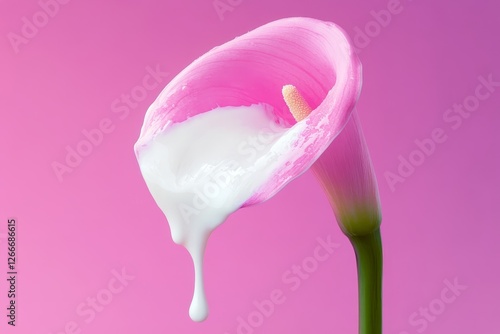 Captivating calla lily with pink paint drizzling on its cream and purple petals against a delightful solid backdrop photo