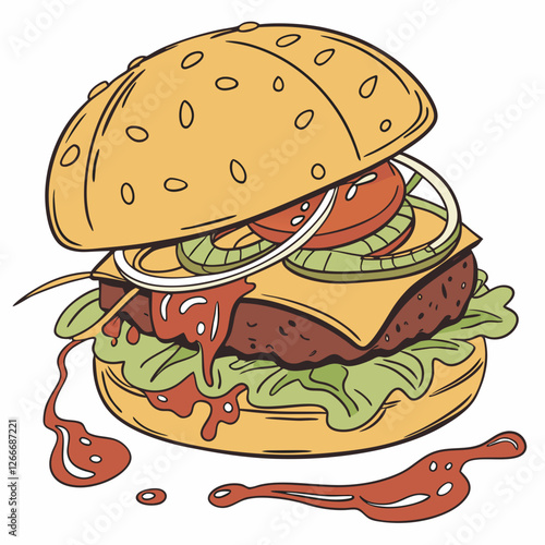 burger and fries vector illustration