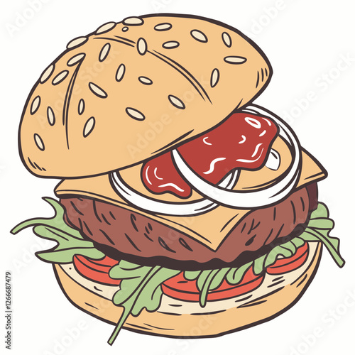 burger and fries vector illustration