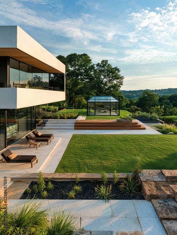 Modern Architectural Home With Lush Garden and Scenic View Modern Architectural Home With Lush Garden and Scenic View