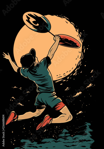 Vintage Disc Golf Jump Silhouette Illustration for T-shirt Design