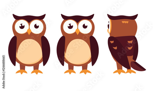 Cute Cartoon Owl Character Set for Kids' Educational Materials in Flat Minimalist Style photo