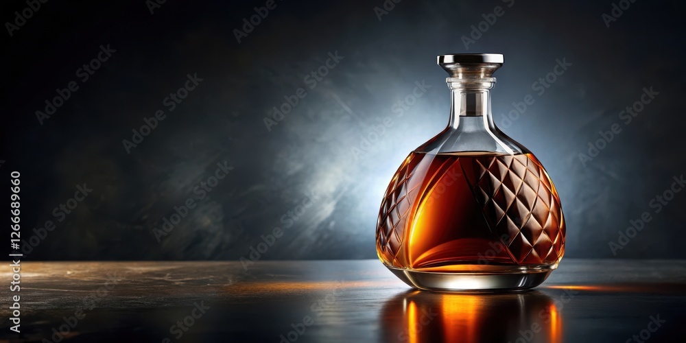 Luxurious brandy bottle sits atop a dark, sleek surface, its glass body glowing with an ethereal sheen as if infused with an inner light , sophisticated, premium Luxurious brandy bottle sits atop a dark, sleek surface, its glass body glowing with an ethereal sheen as if infused with an inner light , sophisticated, premium