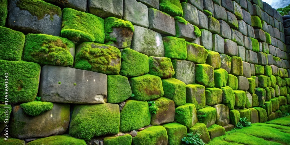 Ancient Stone Wall Covered in Lush Green Moss, a Testament to the Passage of Time and Nature's Resilience Ancient Stone Wall Covered in Lush Green Moss, a Testament to the Passage of Time and Nature's Resilience