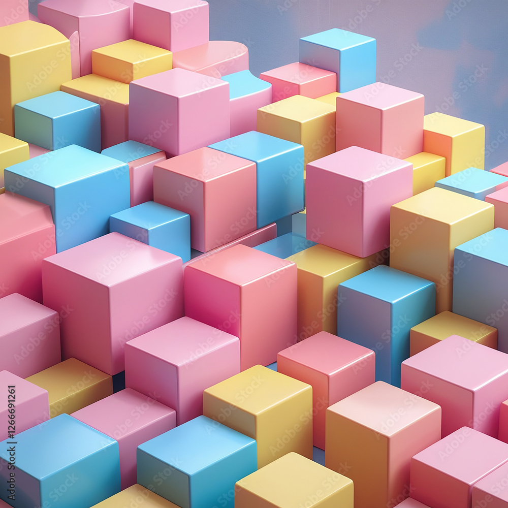 Pastel-colored cubes on a geometric background in an abstract 3D render motion design looping video Pastel-colored cubes on a geometric background in an abstract 3D render motion design looping video