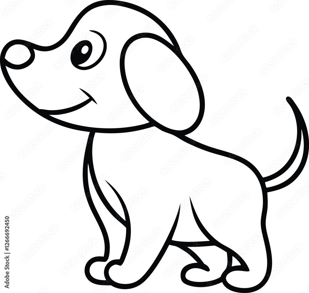 Obraz premium Adorable Cartoon Puppy Outline, Simple Line Drawing, Pet Illustration