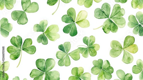 Watercolor clover isolated on white background, Lucky clover leaves with four leaf,Clover flowers background,Patricks day watercolor clipart,Spring flower pattern,St. Patrick s day seamless pattern.