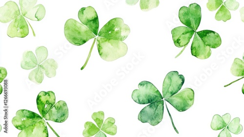 Watercolor clover isolated on white background, Lucky clover leaves with four leaf,Clover flowers background,Patricks day watercolor clipart,Spring flower pattern,St. Patrick s day seamless pattern.