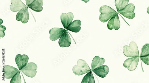 Watercolor clover isolated on white background, Lucky clover leaves with four leaf,Clover flowers background,Patricks day watercolor clipart,Spring flower pattern,St. Patrick s day seamless pattern.