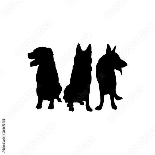 silhouette of three dogs sitting vector illustration