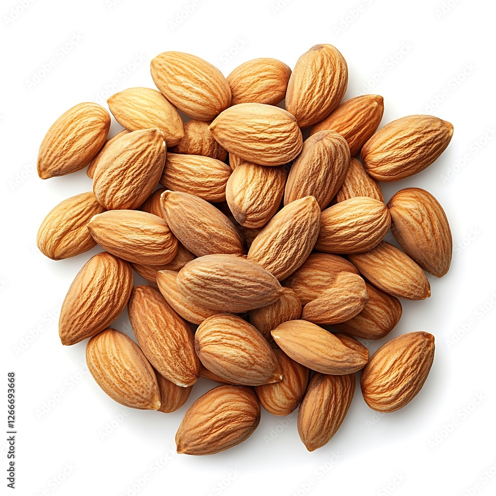 Fototapeta premium Almond nuts isolated on white background. Top view. Flat lay.