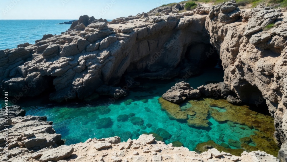 Fototapeta premium Vibrant Coastal Caves with Turquoise Tide Pools
