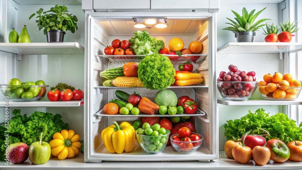 Abundance of fresh produce in a fridge, fruit bowl, healthy eating, fruit bowl, healthy eating, vibrant Abundance of fresh produce in a fridge, fruit bowl, healthy eating, fruit bowl, healthy eating, vibrant