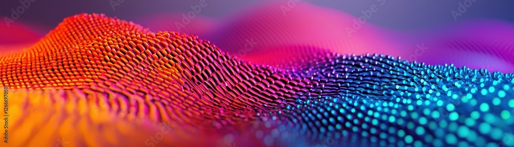 Fototapeta premium A vibrant, abstract landscape of colorful waves, showcasing intricate patterns and gradients in shades of orange, pink, and blue.