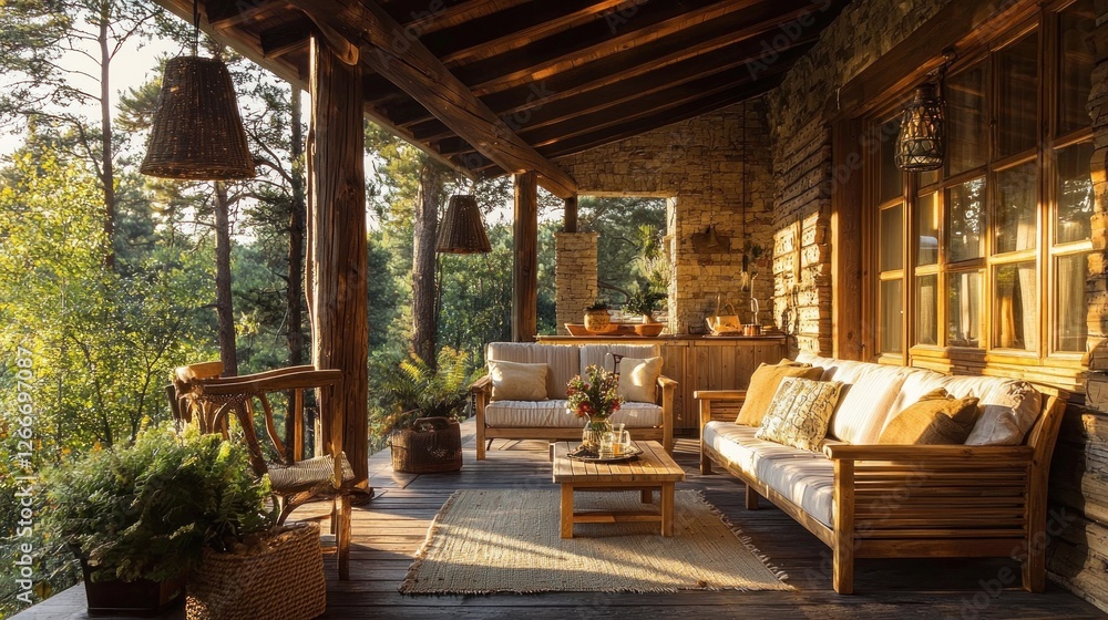 Rustic Cabin Porch with Stunning Forest View Rustic Cabin Porch with Stunning Forest View