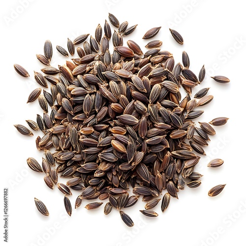 Black wild rice isolated on white background close up. Top view. photo