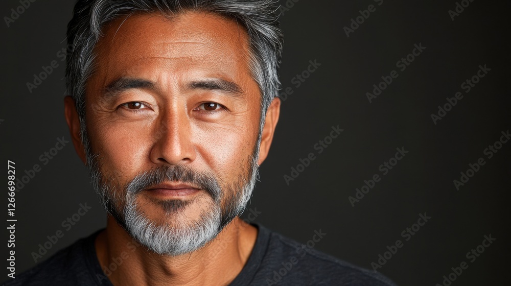 Obraz premium asia Before and after photos of a problematic face and healthy skin. Close-Up Portrait of a Mature Man with Gray Hair and Beard