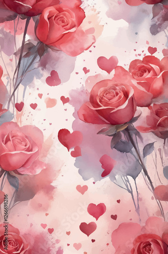 Romantic Waltz Tender Roses and Floating Hearts in a Pink Mist of Love