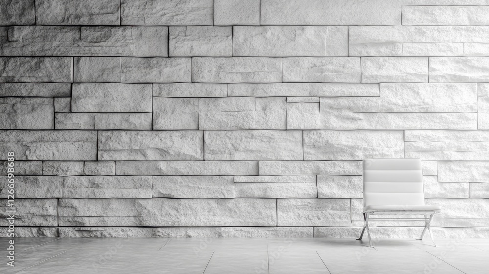 Fototapeta premium Minimalist Interior Design with White Stone Wall and Chair Setup