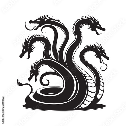 Formidable Hydra silhouette embodying danger and myth - Hydra illustration - Hydra vector - mythical creature silhouette
