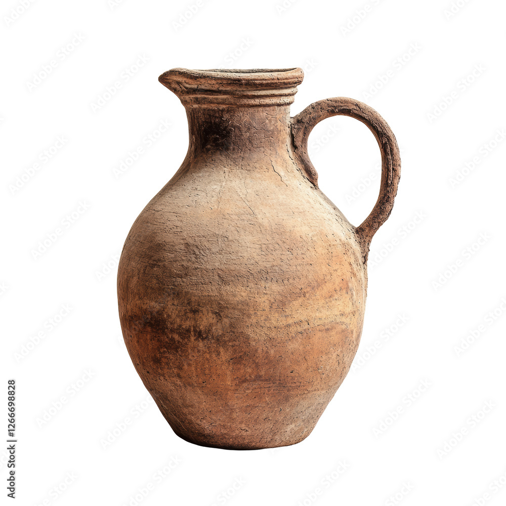 Isolated Weathered Clay Jar with Handle and Uneven Surface Isolated Weathered Clay Jar with Handle and Uneven Surface