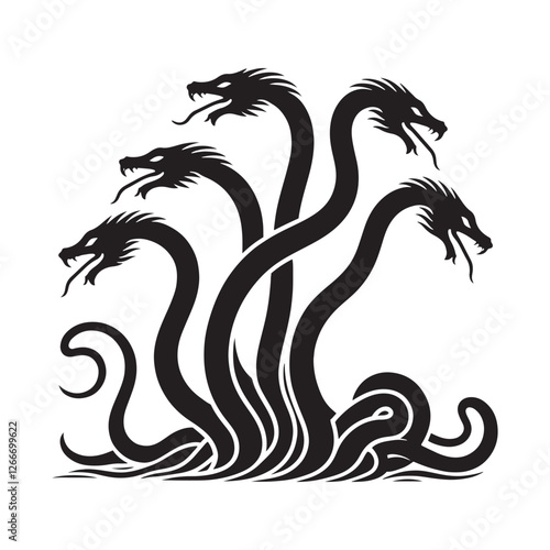 Ancient Hydra silhouette symbolizing chaos and regeneration - Hydra illustration - Hydra vector - mythical creature silhouette
