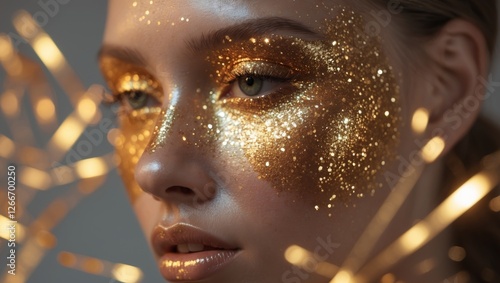 Stunning and captivating Golden Glitter Makeup CloseUp for a truly mesmerizing experience photo