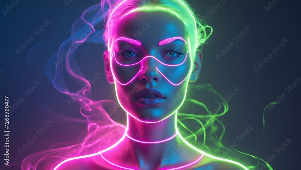 A stunningly vibrant neon bust is illuminated in lighting that creates a captivating ambiance A stunningly vibrant neon bust is illuminated in lighting that creates a captivating ambiance