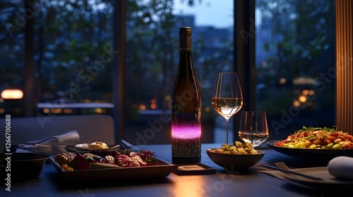 Wallpaper Mural Chic Dinner Setting with Wine and Gourmet Dishes at Evening Light Torontodigital.ca