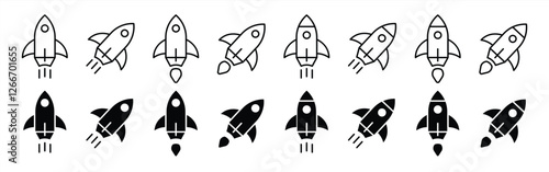 set of rocket thin line icon. launch spaceship, contain startup business symbol sign icon. vector illustration