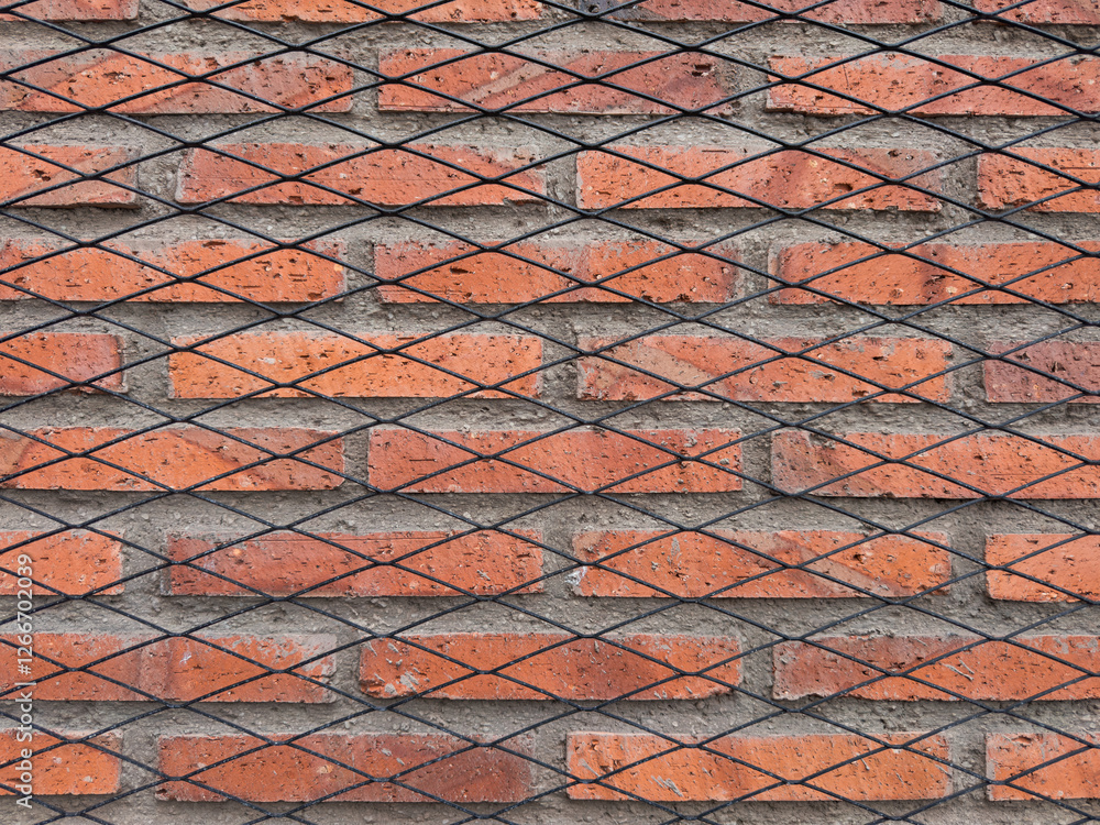 Red brick wall with black net design pattern Red brick wall with black net design pattern