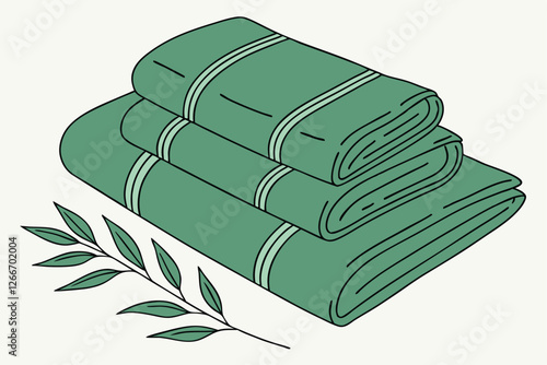  Plush green bath towel, soft terry cloth texture, folded, luxurious spa amenity, high-resolution product photography, clean background, vibrant emerald color, cozy home decor, hyper-realistic detai