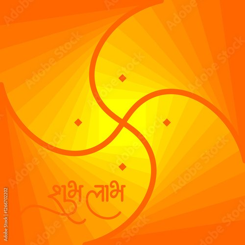 Clockwise Swastika symbolizes Sura or Sun or goodluck in Hinduism, Buddhism and Jainism. Editable Clip Art, with shubh labh calligraphy 
