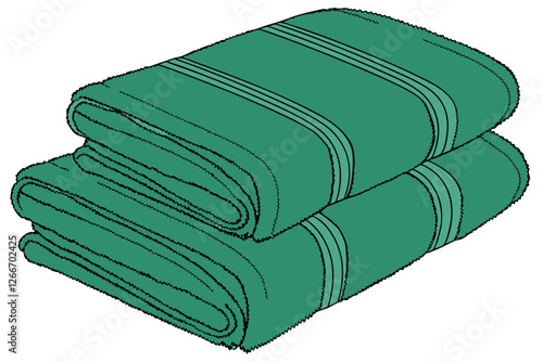  Plush green bath towel, soft terry cloth texture, folded, luxurious spa amenity, high-resolution product photography, clean background, vibrant emerald color, cozy home decor, hyper-realistic detai