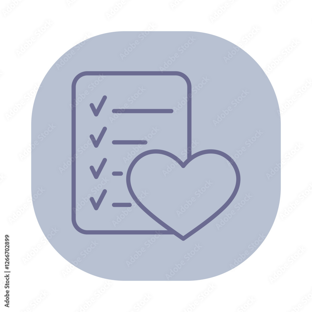 Simple line icon of checklist alongside heart symbol. Health and wellness concept Simple line icon of checklist alongside heart symbol. Health and wellness concept