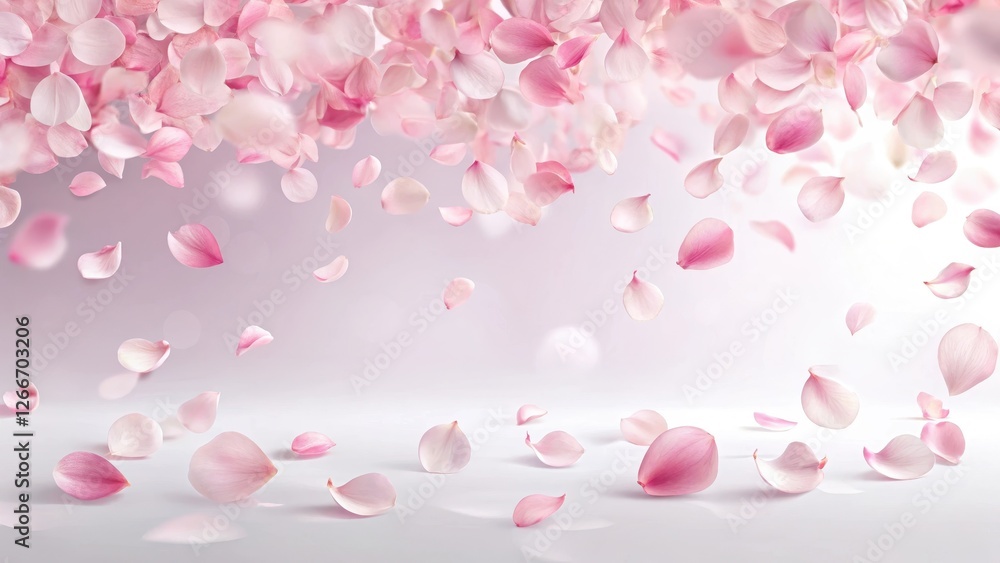 Soft pink sakura petals gently falling on a white background with a subtle gradient effect, spring, delicate Soft pink sakura petals gently falling on a white background with a subtle gradient effect, spring, delicate