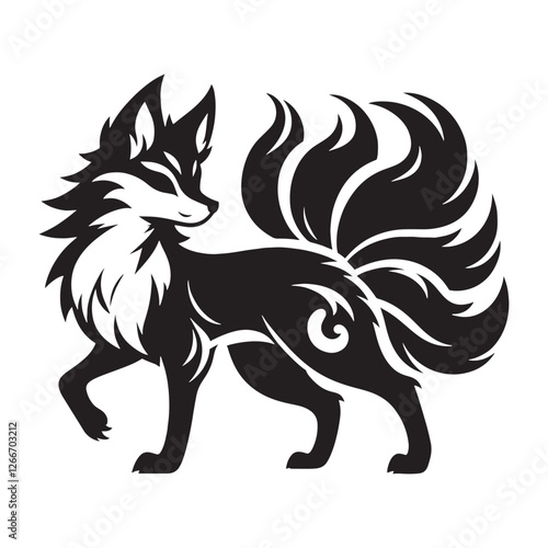 Fierce Kitsune silhouette representing cunning and illusion - Kitsune illustration - Kitsune vector - mythical creature silhouette
