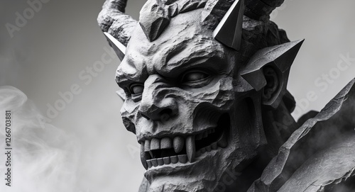 monster face hero stone sharp metal statue photo