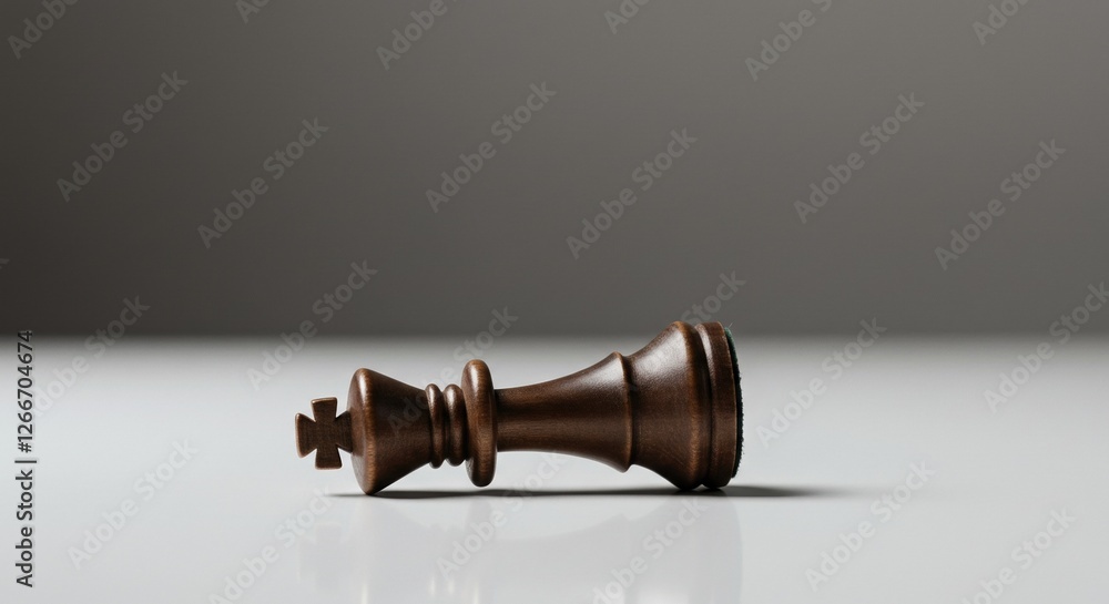 Fallen Chess King on Minimalist Surface - Strategic Board Game Concept with Wooden Piece Fallen Chess King on Minimalist Surface - Strategic Board Game Concept with Wooden Piece