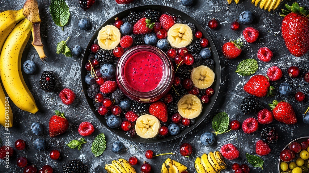 Vibrant Berry and Banana Smoothie Bowl with Fresh Fruit Vibrant Berry and Banana Smoothie Bowl with Fresh Fruit