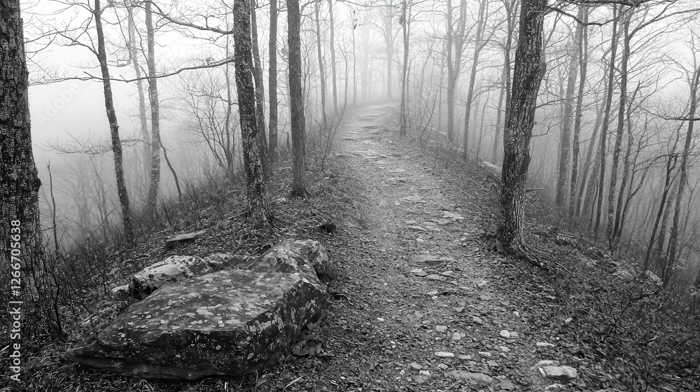 Fototapeta premium Misty Forest Path A Serene Winter Hike
