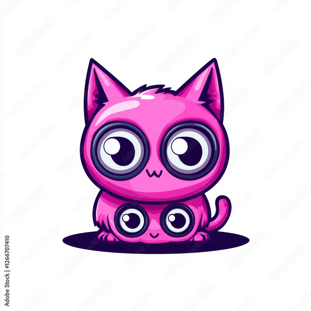Cute Pink Cartoon Furry Cat with a Playful Look Cute Pink Cartoon Furry Cat with a Playful Look