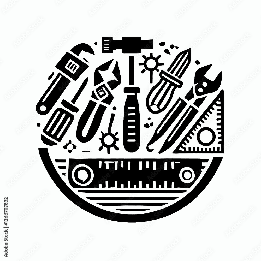Fototapeta premium illustration, vector, image, art, art image, wallpaper, workshop, logo workshop, logo, icon, black and white